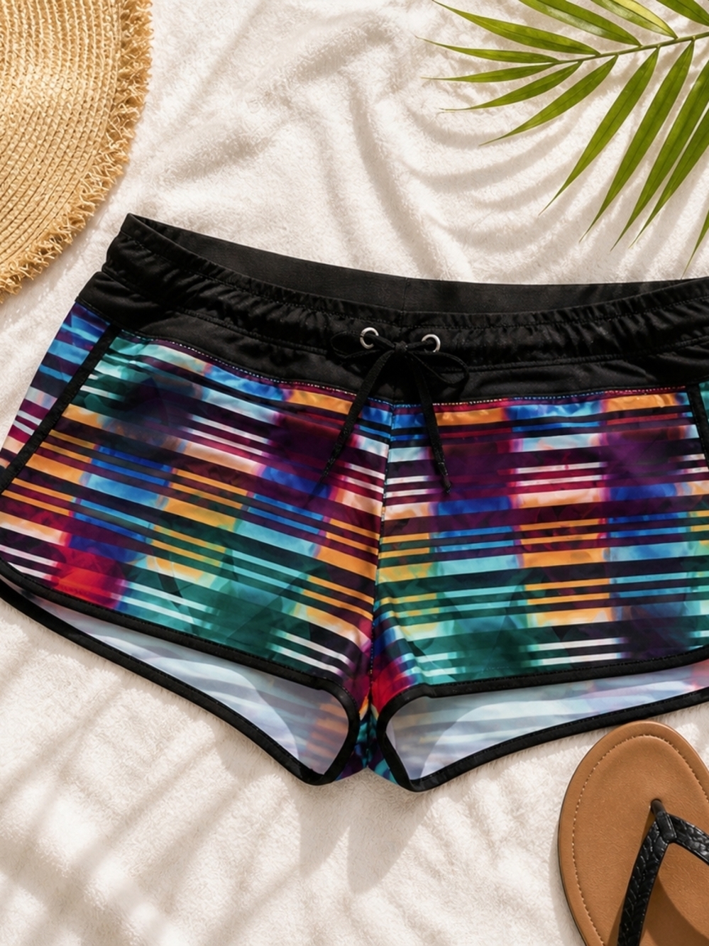 Athleta Laser Beam Swim Shorts Size L Board Shorts Multicolor Active Swim Bottom